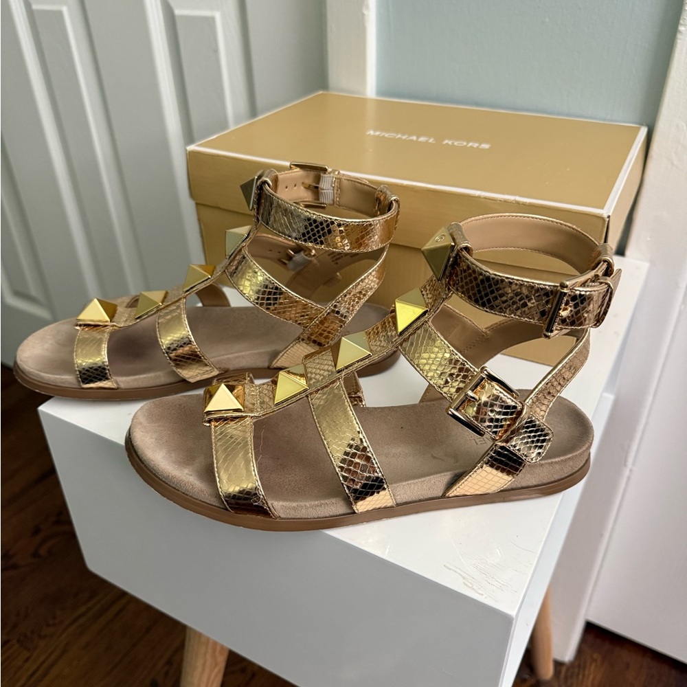 Michael Kors Gold Pyramid-Stud Gladiator Sandals